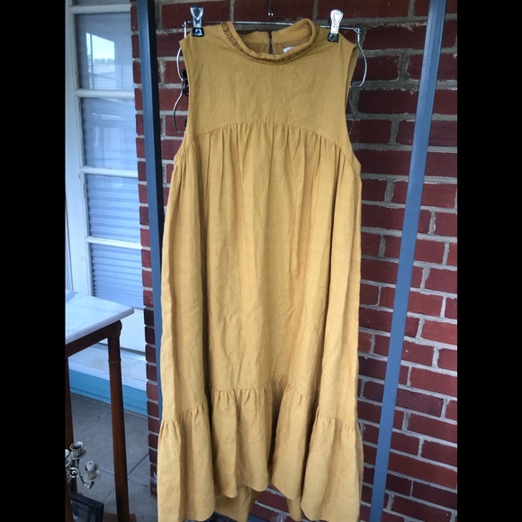 ENGLISH FACTORY MUSTARD YELLOW HIGH NECK DETAILED SLEEVELESS DRESS WOMEN… - Picture 1 of 8